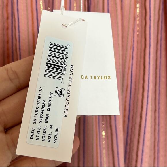 REBECCA TAYLOR MTLI LUREX STRIPE TOP BLOUSE SIZE MEDIUM BRAND NEW MSRP$275 - Picture 10 of 11